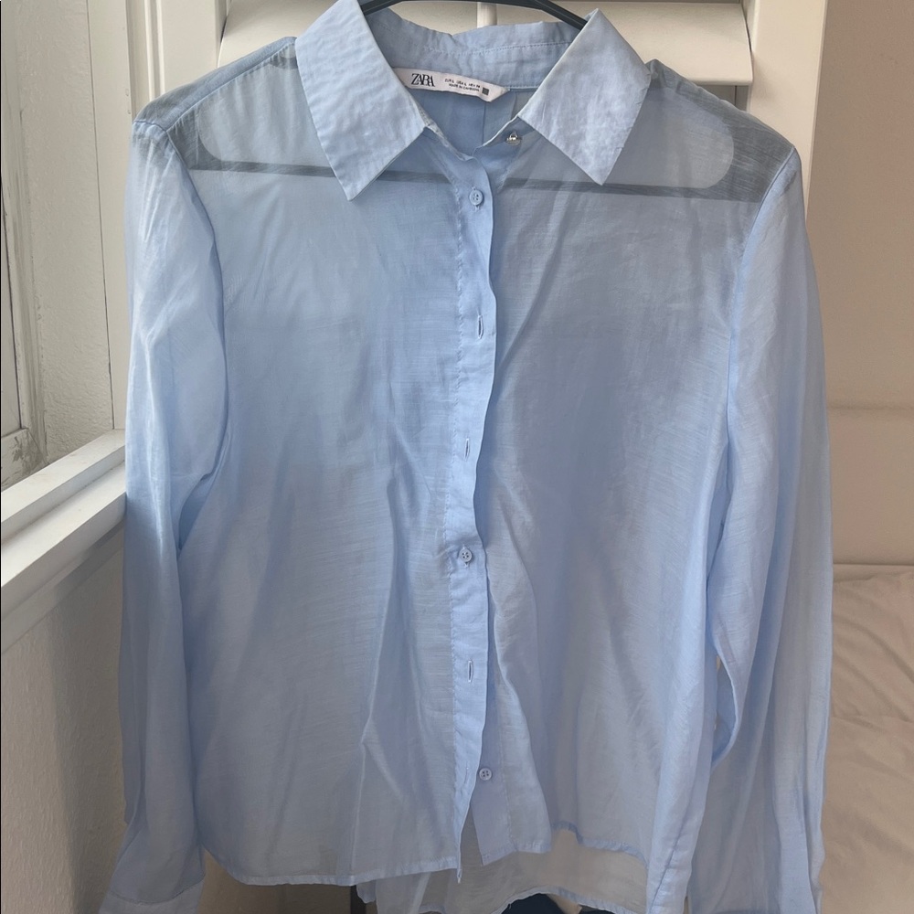 Zara Light Blue Sheer Blouse